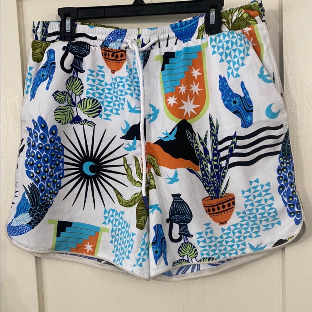 Colorful Graphic Swim Shorts and Button down